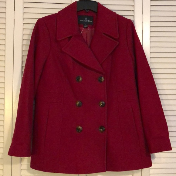 Maroon London Fog Winter Pea coat - Picture 1 of 3